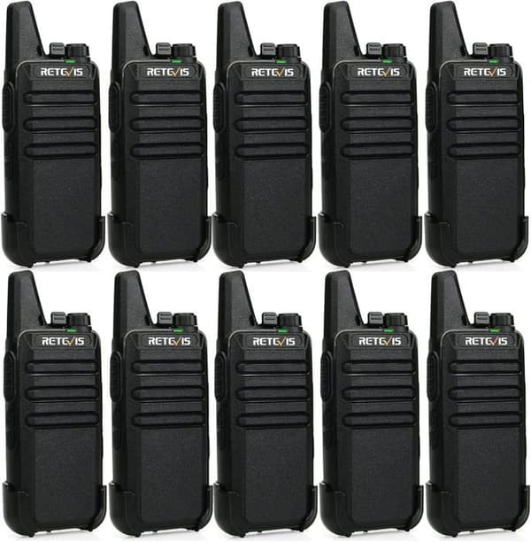 Retevis RT622 Talkie Walkie Mini Professionell, PMR446, VOX Squelch, Laddningsbar Lång Räckvidd för Skolan, Restauranger (10 Pack)