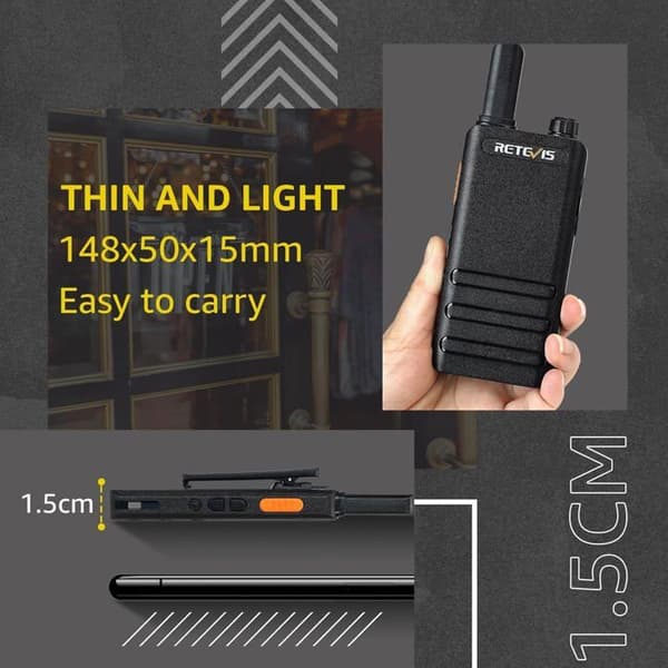 Retevis RT622P Talkie Walkie Mini, 15mm Ultra-Tunn, 1620mAh Uppladdningsbart Batteri USB-C, VOX, Professionell med Hörlurar (4 st)