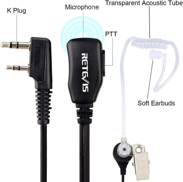 Retevis Walkie Talkie hörsnäcka 2-stifts genomskinlig akustisk tub hörlur för RT24 RT27 RT622 BaoFeng UV5R BF-888S Kenwood(5 st)