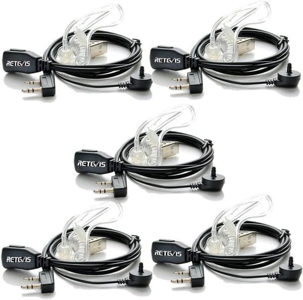 Retevis Walkie Talkie hörsnäcka 2-stifts genomskinlig akustisk tub hörlur för RT24 RT27 RT622 BaoFeng UV5R BF-888S Kenwood(5 st)