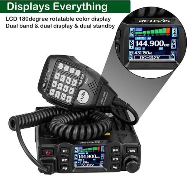 Retevis RT95 Ham Radio, Mini-Sändare-Mottagare med Dual-Band Antenn, 200 Kanaler, 5W/15W/25W, CTCSS/DCS DTMF, LCD, 180° Transceiver