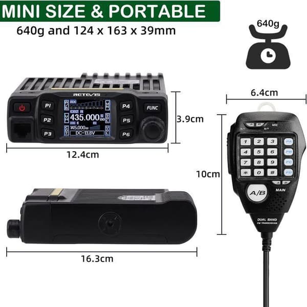 Retevis RT95 Ham Radio, Mini-Sändare-Mottagare med Dual-Band Antenn, 200 Kanaler, 5W/15W/25W, CTCSS/DCS DTMF, LCD, 180° Transceiver