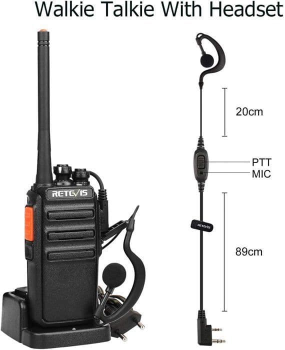 Retevis RT24 Walkie Talkie Uppladdningsbar, Professionell med Hörsnäcka och Laddare, PMR446 utan Licens 16 Kanaler, för Camping (4 st)