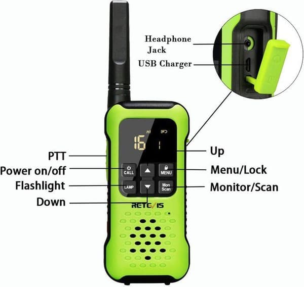 Retevis RT649P Walkie Talkie, Vattentålig IP67, Uppladdningsbar, Öronmikrofon, PMR446, Nödsignal, VOX, Lång Räckvidd, för Vattenpark