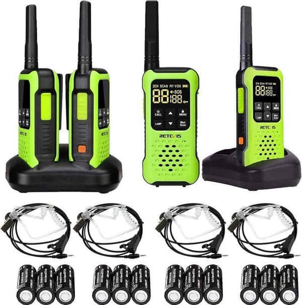 Retevis RT649P Walkie Talkie, Vattentålig IP67, Uppladdningsbar, Öronmikrofon, PMR446, Nödsignal, VOX, Lång Räckvidd, för Vattenpark
