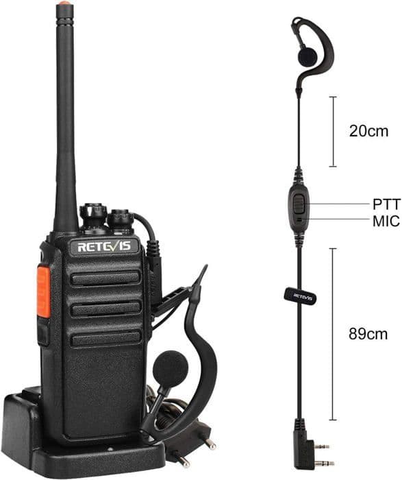 Retevis RT24 TTalkie Walkie Lång Räckvidd, Uppladdningsbar med Öronproppar, PMR446 utan Licens 16 Kanaler CTCSS/DCS VOX, Affär (10 st)