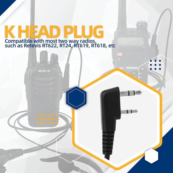 Retevis R111 Walkie Talkie hörsnäcka 2-stifts G-form justerbar volym hörsnäcka Headset kompatibel RT24 RT27 BaoFeng Sunreal Kenwood