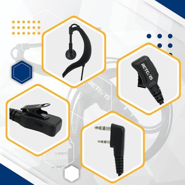 Retevis R111 Walkie Talkie hörsnäcka 2-stifts G-form justerbar volym hörsnäcka Headset kompatibel RT24 RT27 BaoFeng Sunreal Kenwood