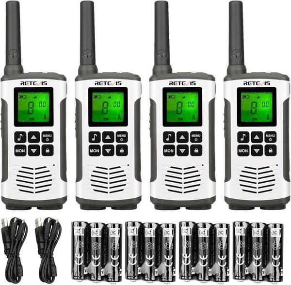 Retevis RT45 Talkie Walkie Lång Räckvidd, utan Licens 16 Kanaler, PMR446, 121 VOX Koder, Uppladdningsbar USB, för Skola Familj (4 St)