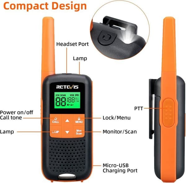 Retevis RT649 Talkie Walkie Professionell, Uppladdningsbar PMR446 Talkie Walkie, IP65 Vattentät, USB-laddning för Camping Vandringar
