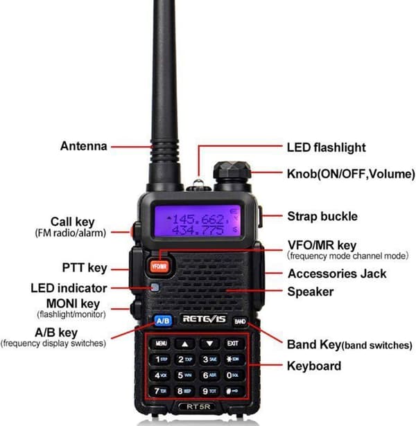 Retevis RT5R Walkie Talkie Dubbelband Radio, 1400mAh med USB-laddare, Bärbar Transceiver för Räddning, Jakt (2 stycken)