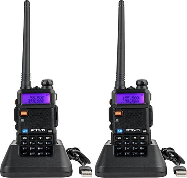 Retevis RT5R Walkie Talkie Dubbelband Radio, 1400mAh med USB-laddare, Bärbar Transceiver för Räddning, Jakt (2 stycken)