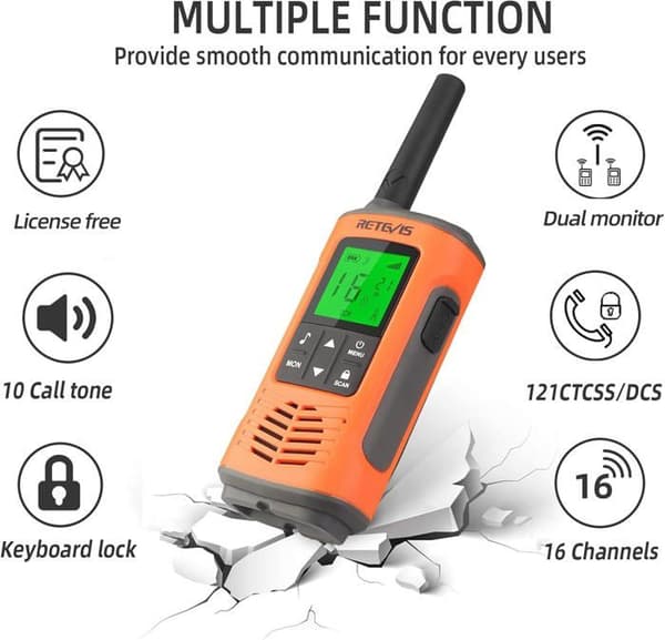 Retevis RT45P Walkie Talkie IP67 Vattentät, Uppladdningsbar, 16 Kanaler, PMR446 utan Licens, LED Ficklampa, SOS, för Aktiviteter (4 St)