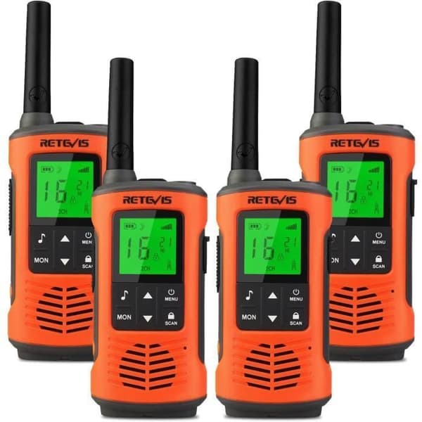 Retevis RT45P Walkie Talkie IP67 Vattentät, Uppladdningsbar, 16 Kanaler, PMR446 utan Licens, LED Ficklampa, SOS, för Aktiviteter (4 St)