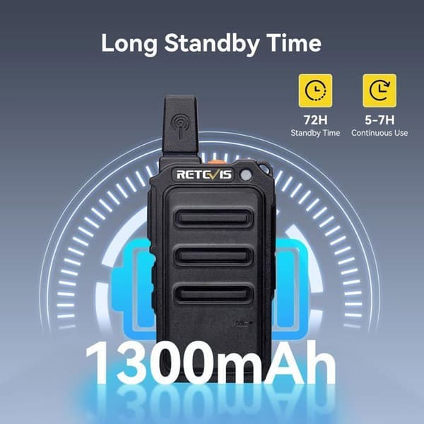 Retevis RT619 Talkie Walkie med headset, PMR446 Mini 16 Kanaler VOX Squelch, Licensfri Radiouppsättning Micro USB 1300mAh(4 st)
