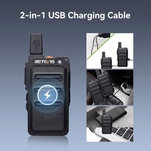 Retevis RT619 Talkie Walkie med headset, PMR446 Mini 16 Kanaler VOX Squelch, Licensfri Radiouppsättning Micro USB 1300mAh(4 st)
