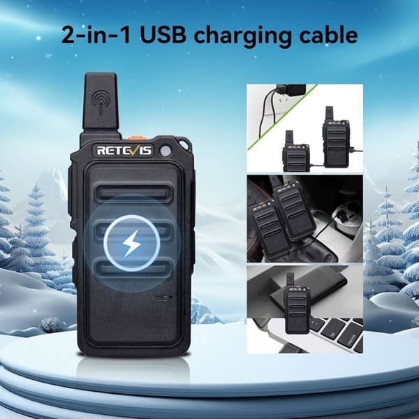 Retevis RT619 Talkie Walkie Mini Återuppladdningsbar, PMR446, 1300 mAh, Professionell USB Talky Walky, VOX, 16 Kanaler, för Cykling (2 St)