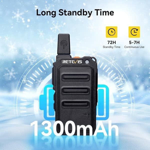 Retevis RT619 Talkie Walkie Mini Återuppladdningsbar, PMR446, 1300 mAh, Professionell USB Talky Walky, VOX, 16 Kanaler, för Cykling (2 St)