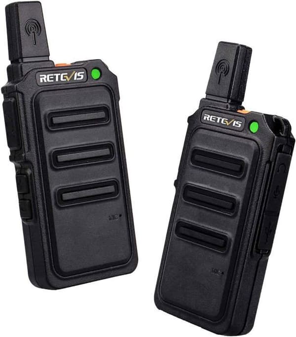 Retevis RT619 Talkie Walkie Mini Återuppladdningsbar, PMR446, 1300 mAh, Professionell USB Talky Walky, VOX, 16 Kanaler, för Cykling (2 St)