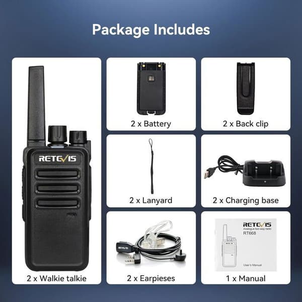 Retevis RT668 Talkie Walkie Lång Räckvidd 3 km, Talkie Walkie Uppladdningsbar, Laddningsstation och Batteri, VOX, för Vandringar