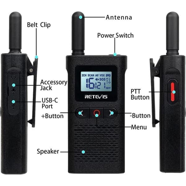 Retevis RB628 Walkie Talkie med Headset, PMR446 Professional Uppladdningsbar Walkie Talkie 1500mAh batterier, VOX LCD CTCSS/DCS-skärmar