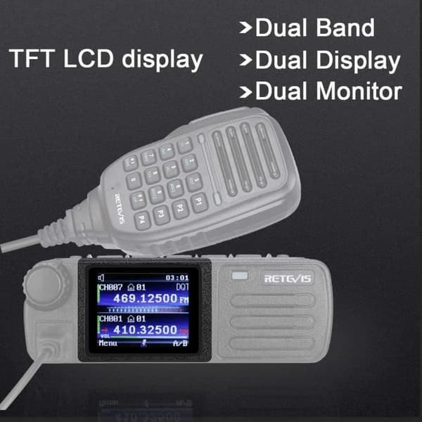 Retevis RT73 Mobilradio, Dual Band Dual Monitor, DMR Digital/Analog, 4000 kanaler Inbyggd GPS, DMTF (1st, svart)