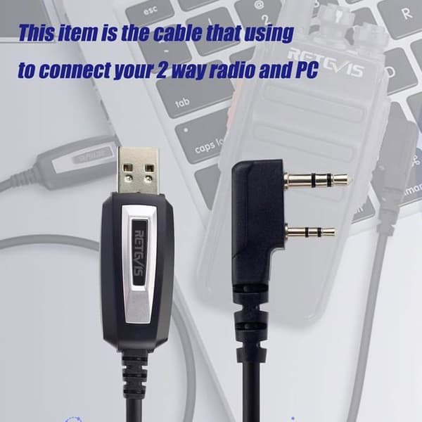Retevis USB-programmeringskabel, 2 stift kompatibel med RT24 RT27 RT622 RT619 RT5R RA79 RT3S Tid Radio Baofeng UV-5R BF-888S BF-88E