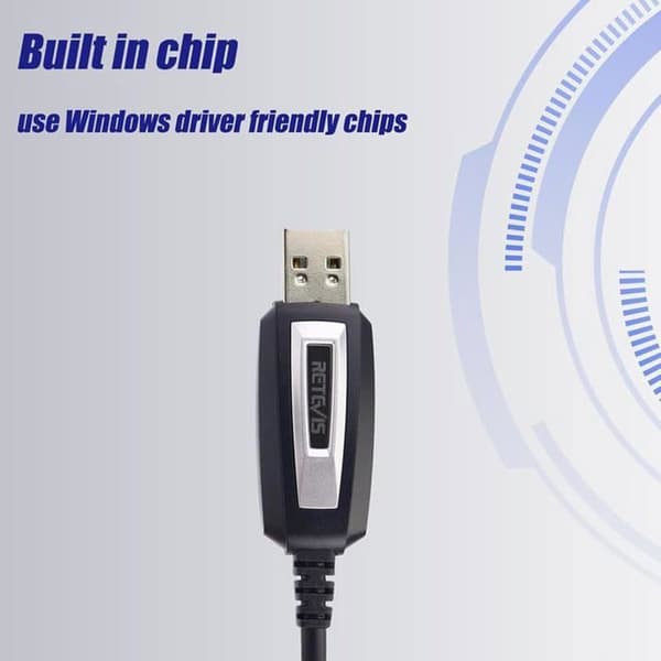 Retevis USB-programmeringskabel, 2 stift kompatibel med RT24 RT27 RT622 RT619 RT5R RA79 RT3S Tid Radio Baofeng UV-5R BF-888S BF-88E