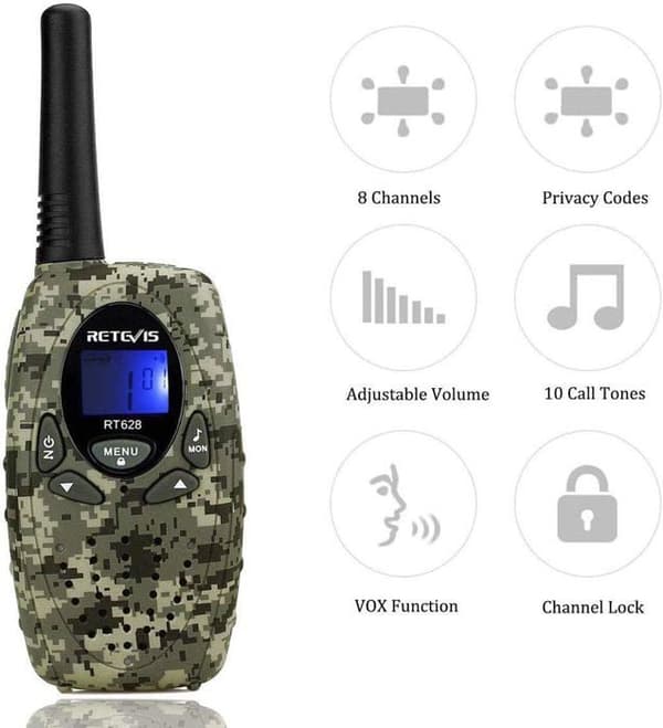 Retevis RT628 Walkie Talkie Barn Återuppladdningsbar, 1000mAh Li-ION Batterier, USB Laddning, PMR446 8 Kanaler VOX 10 Ringsignaler, Familj