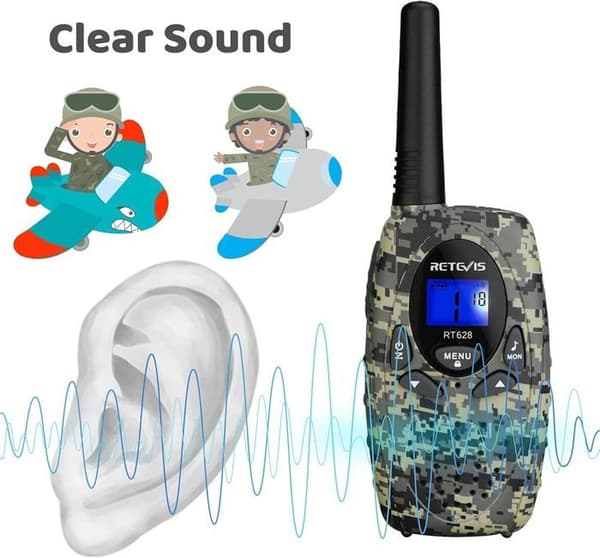 Retevis RT628 Walkie Talkie Barn Återuppladdningsbar, 1000mAh Li-ION Batterier, USB Laddning, PMR446 8 Kanaler VOX 10 Ringsignaler, Familj