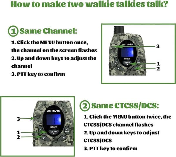 Retevis RT628 Walkie Talkie Barn Återuppladdningsbar, 1000mAh Li-ION Batterier, USB Laddning, PMR446 8 Kanaler VOX 10 Ringsignaler, Familj