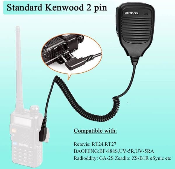 Retevis Mikrohögtalare 2-stifts Walkie Talkie Bärbar för Baofeng UV-5R BF-888S BF-88E RT24 RT22 RT27 Kenwood WOUXUN TYT HYT
