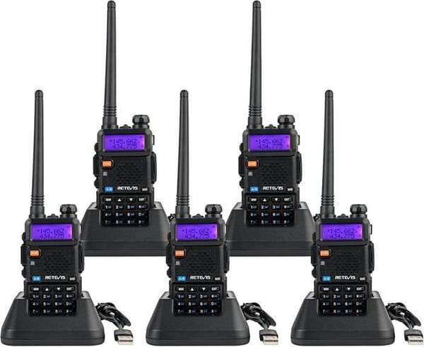 Retevis RT5R Dual Band Walkie Talkie, amatörskinka med lång räckvidd, 2m/70 cm USB-laddningsradio, bärbar FM-radio, 128 kanaler (5 st)