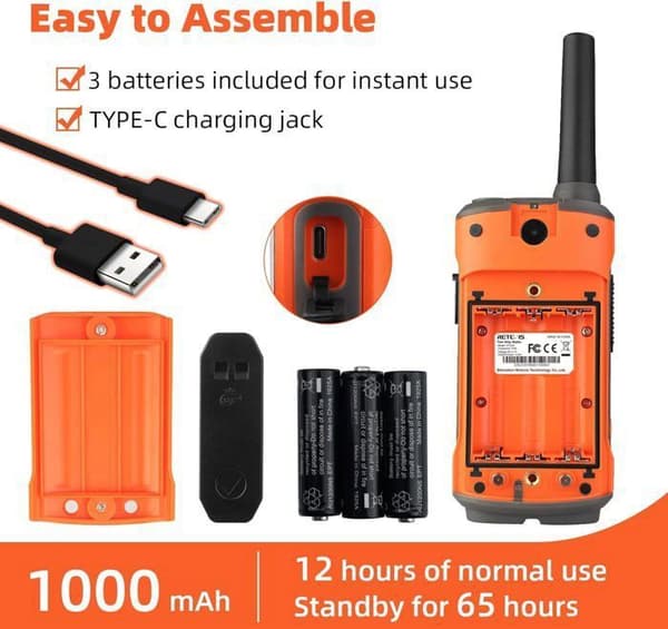 Retevis RT45P Talkie Walkie, Vattentålig IP67, PMR446, 16 Kanaler, VOX, LED Ficklampa, SOS Larm, CTCSS/DCS, för Utomhusaktiviteter