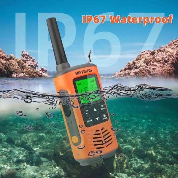 Retevis RT45P Talkie Walkie, Vattentålig IP67, PMR446, 16 Kanaler, VOX, LED Ficklampa, SOS Larm, CTCSS/DCS, för Utomhusaktiviteter