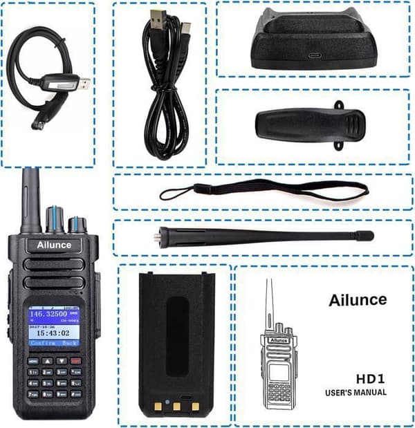 Retevis HD1 10W DMR Radioamatör, GPS, Dubbelband, Digitaltvåvägsradio, Typ C-batteri 3200 mAh, Vattentålig IP67