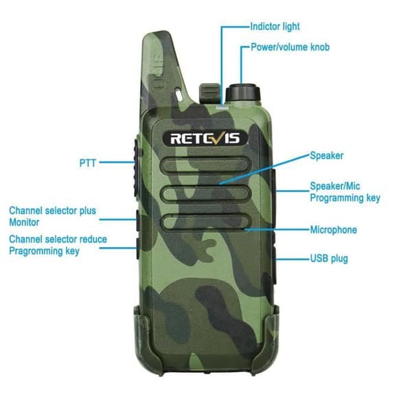 Retevis RT22 Uppladdningsbar Walkie Talkie 16-kanals Walkie Talkies CTCSS-DCS VOX TOT Scan Squelch 1 par