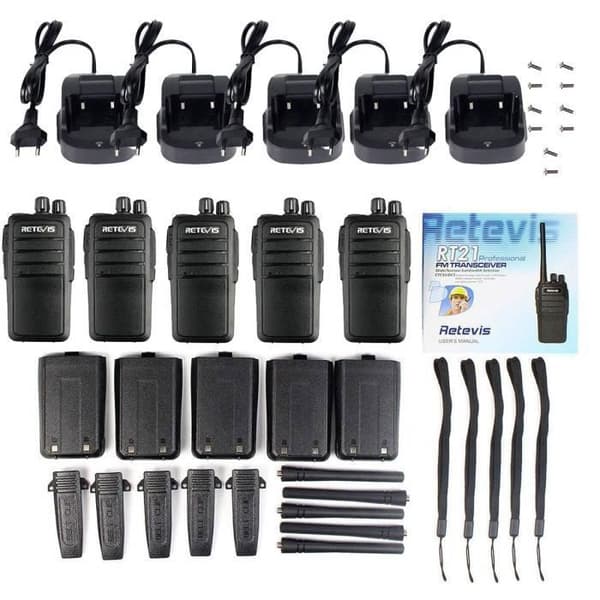 Retevis RT21 Professional Walkie Talkie, PMR446 2W 16 kanaler CTCSS-DCS Uppladdningsbar VOX TOT Scan Monitor (svart, 5 datorer)