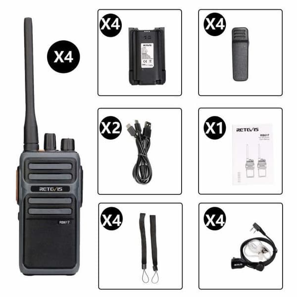Retevis RB617 Walkie Talkie 16 kanaler TOT Scan Walkie Talkie med 2 i 1 USB-kabel och 4400mAh Li-ION-batteri (svart och grått,