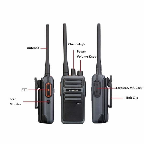 Retevis RB617 Walkie Talkie 16 kanaler TOT Scan Walkie Talkie med 2 i 1 USB-kabel och 4400mAh Li-ION-batteri (svart och grått,