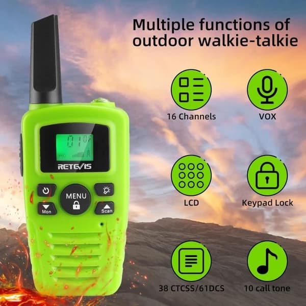 Retevis RA635 Walkie Talkie, PMR446 Licensfri Walkie Talkie Barn Vuxna present, 16 kanaler, LED-fackla, VOX (grön, 2 st)