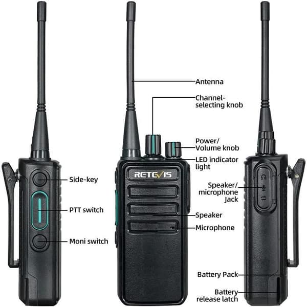Retevis RB629 Walkie Talkie, PMR446 licensfri tvåvägsradio med trådlös kloningsfunktion, VOX, 16 kanaler (6 st, svart)