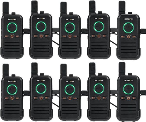 Retevis RB645 Walkie Talkies för vuxna, PMR446 Dual PTT, USB-C laddningsbara tvåvägsradio med hörlurar, VOX (10 st)