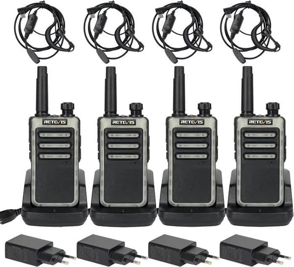Retevis RB666 Walkie Talkie, Uppladdningsbara Walkie Talkies med hörsnäckor, snabbladdning, PMR446 VOX, Squelch (4 st, svart)
