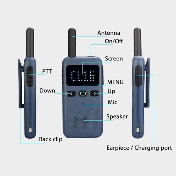 Retevis RB619 Walkie Talkie, PMR446 1650mAh, med sexportars laddare, VOX, med hörlurar för hotell, skolor (6-pack, marinblå)