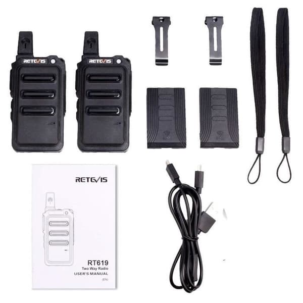 Retevis RT619 Mini Licensfri Walkie Talkie Professional PMR446 VOX Squelch Scan Surveillance (4 par, svart)