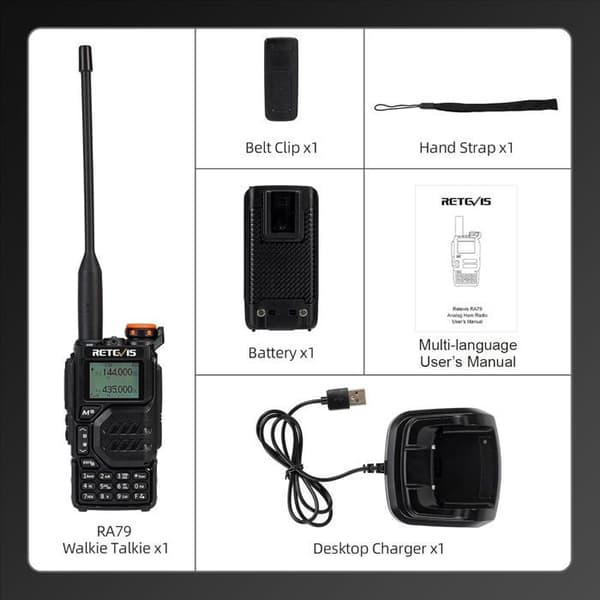 Retevis RA79 Walkie Talkie Professionell, Dubbelband Radio Amateur, Luftbandsmottagning, 1400mAh, Långräckvidd Walkie Talkie, Jakt