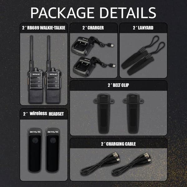 Retevis RB689 trådlös walkie talkie, högeffekts tvåvägsradio med trådlöst headset, VOX, ficklampa, 2600mAh(2pack)