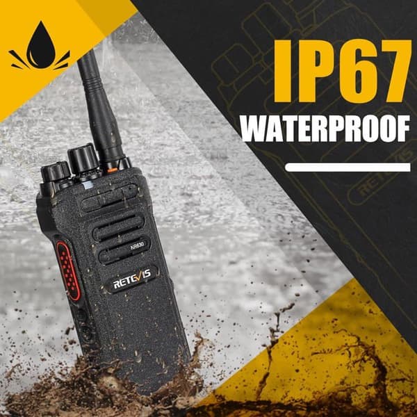 Retevis NR630 Walkie Talkie med lång räckvidd, IP67 vattentät tvåvägsradio, gruppsamtal, USB, 2800mAh med axelmikrofon, byggarbetsplats