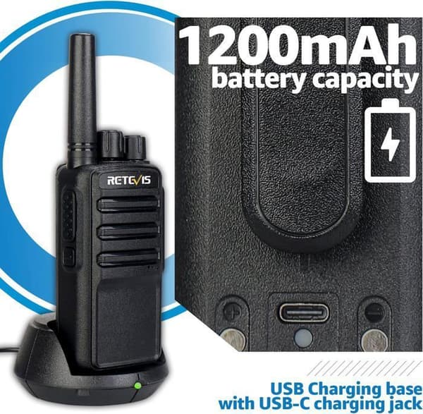 Retevis NR610 Talkie Walkie Portabel, Laddningsbar PMR446 USB-C 1200mAh, AI Bullersreducering, VOX, Professionell för Klättring